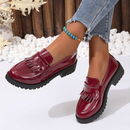 Women Fashion Vintage Patent Leather Shiny Shoes