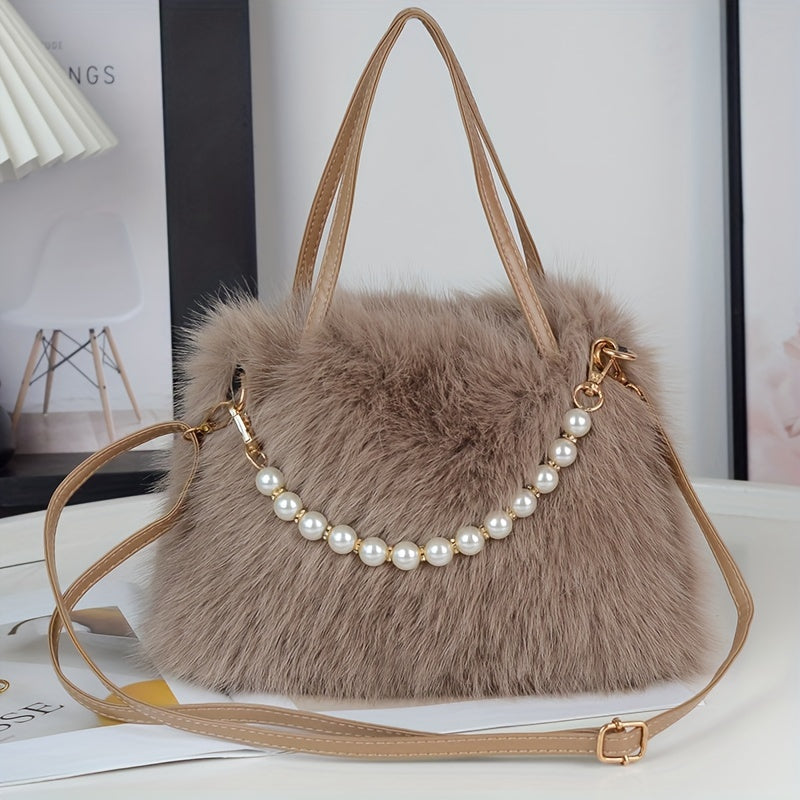 Chic Faux Fur Shoulder Bag for Women - Versatile Plush Underarm Purse with Magnetic Closure, Available in Bright Pink, Khaki, Coffee, White, Black