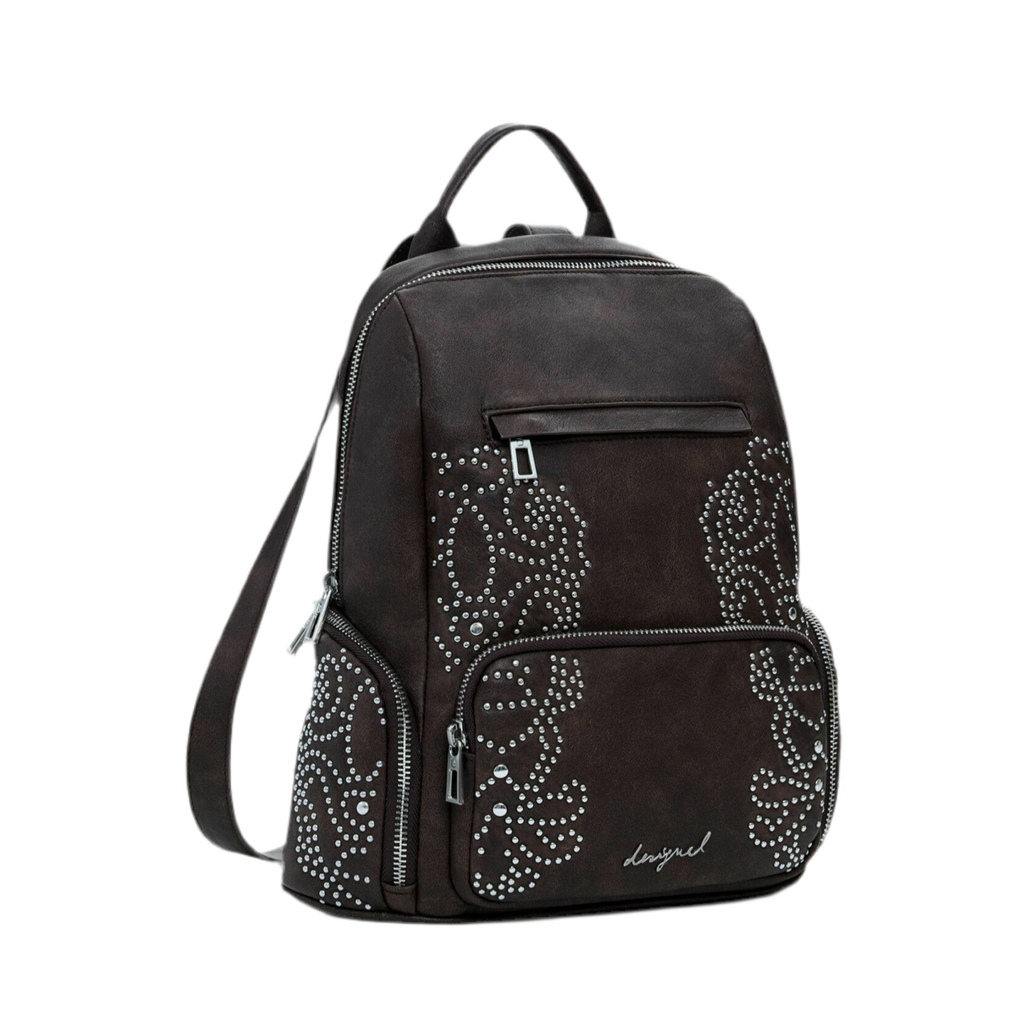 DESIGUAL Zaino Donna Marrone Poker Face Chester Mini con Borchie