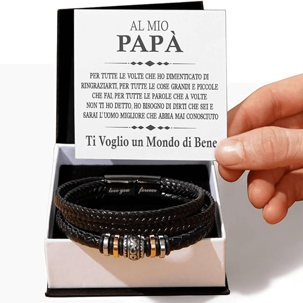Bracciale Pelle Intrecciata Al mio Papà - Ti Voglio un Mondo di Bene.
