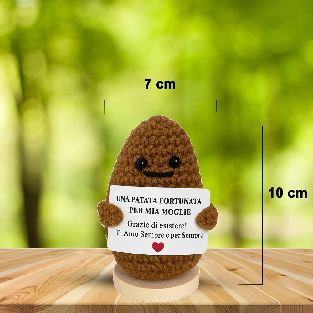 Peluche Crochet con Base in Legno - Patata Fortunata per Mia Moglie