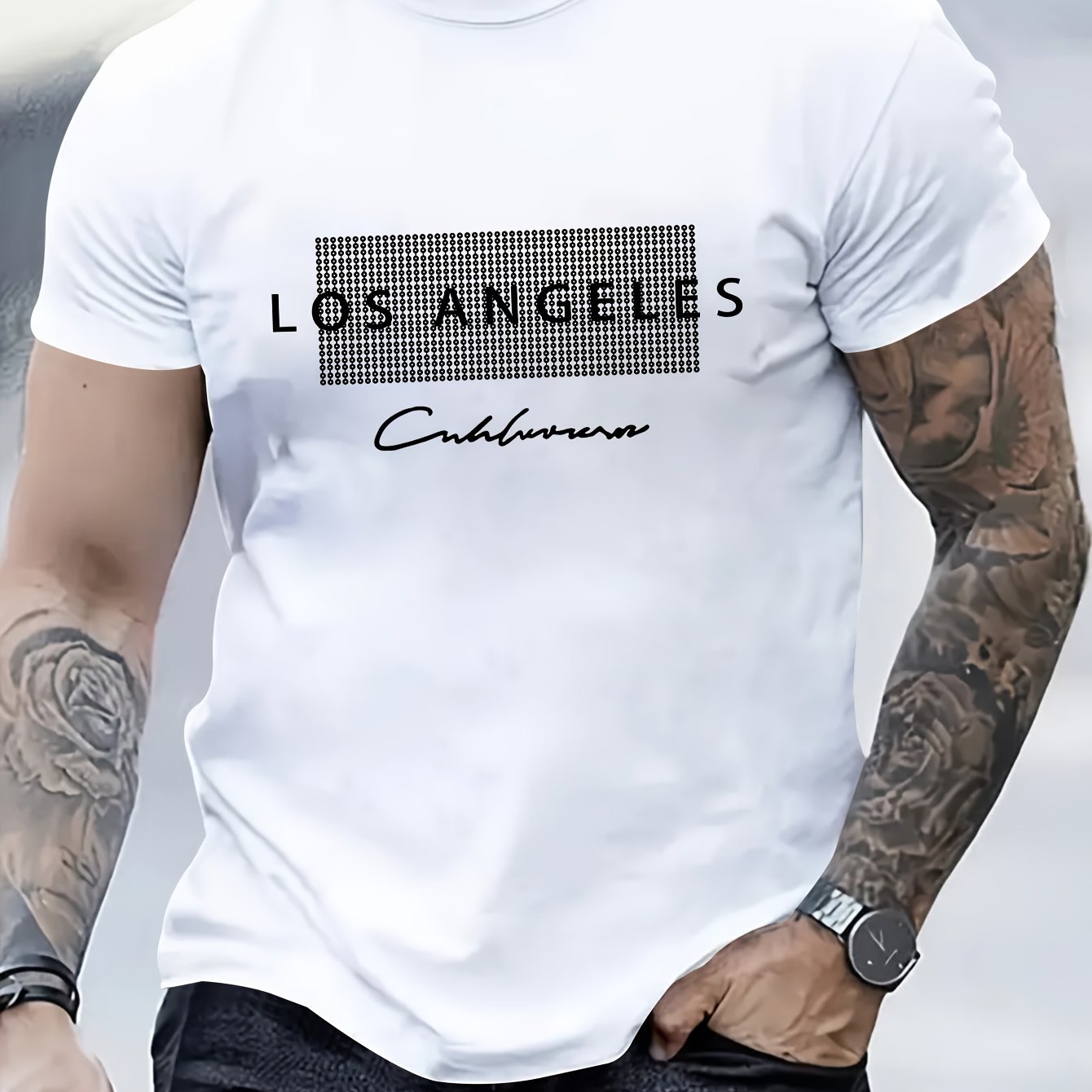 LOS ANGELES Print Tee Shirt, Tees For Men, Casual Short Sleeve T-shirt For Summer