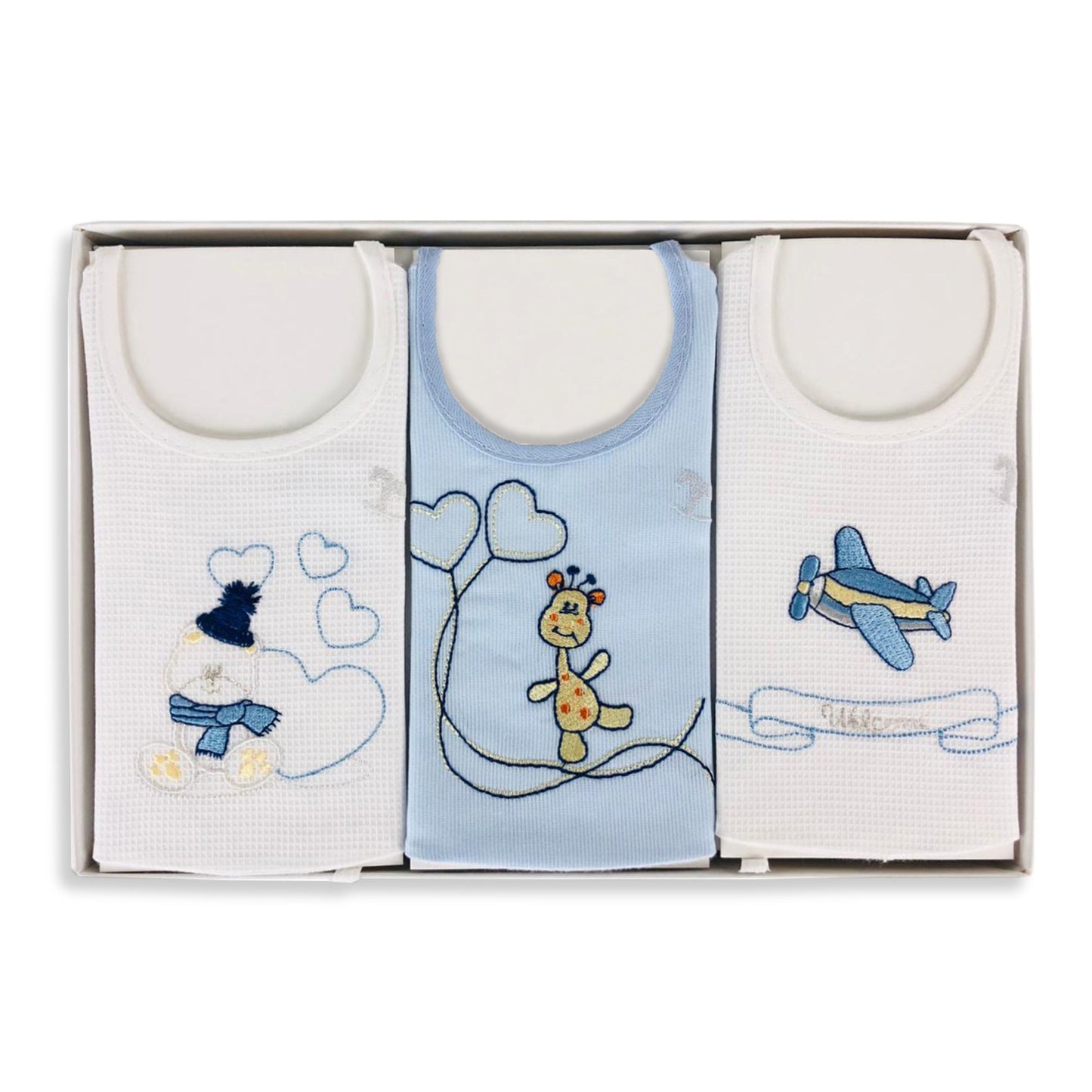 Bavaglino neonato bambino Mio Piccolo 3 bavaglini ricamati in 100% cotone 3032