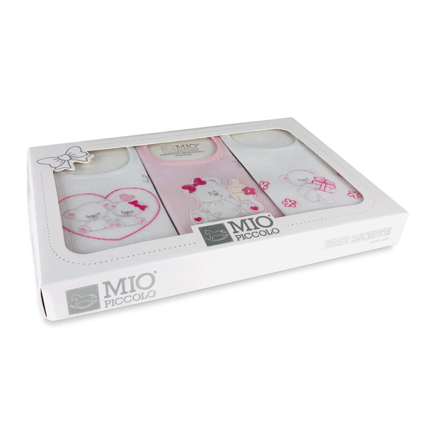 Bavaglino neonato bambino Mio Piccolo 3 bavaglini ricamati in 100% cotone 3032