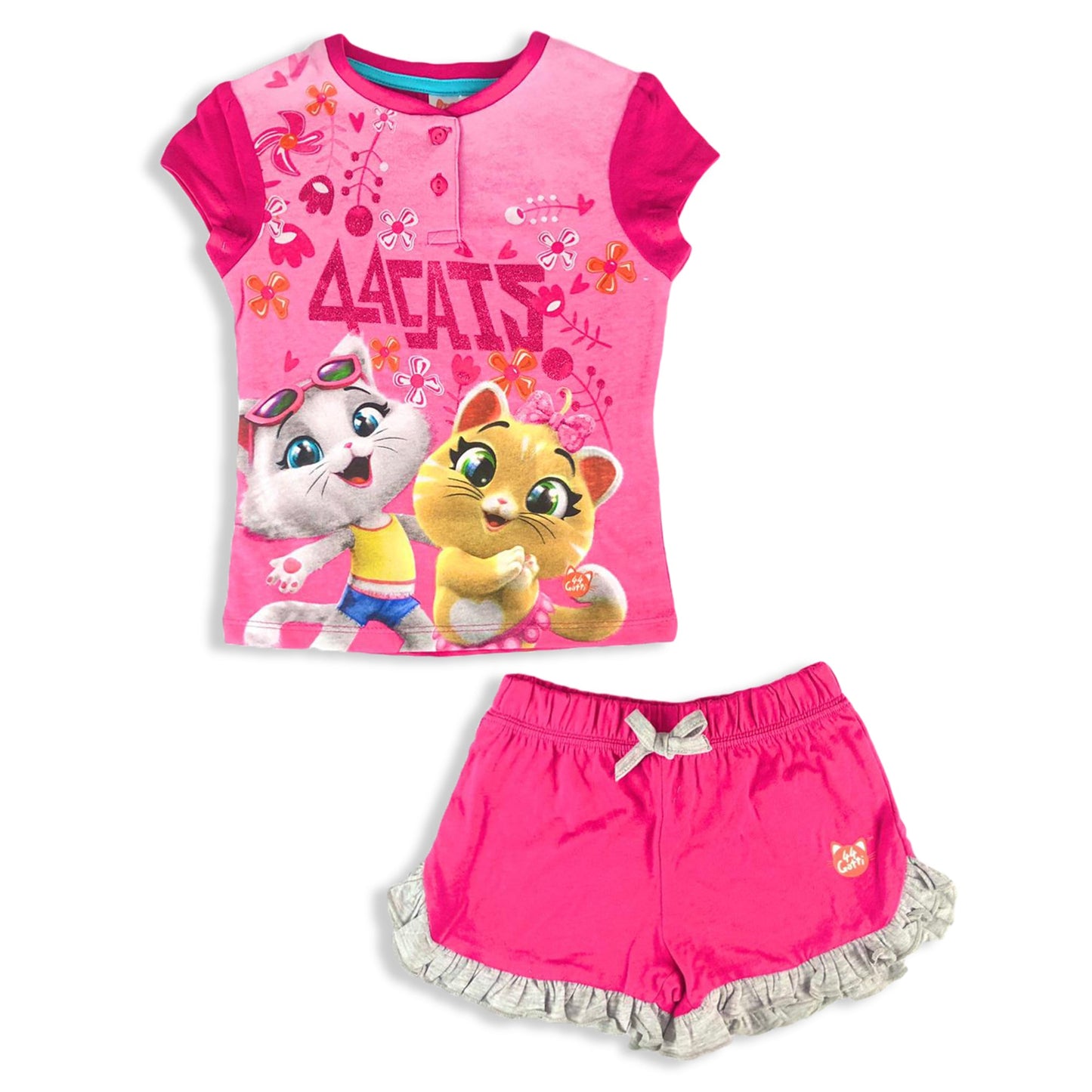 Pigiama corto bambina 44 gatti completo t-shirt e pantaloncino in cotone 3138
