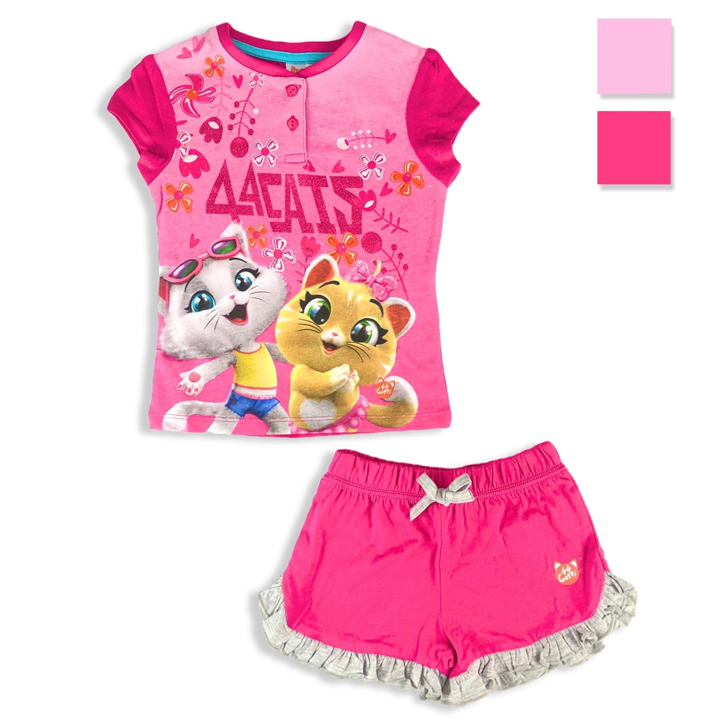 Pigiama corto bambina 44 gatti completo t-shirt e pantaloncino in cotone 3138