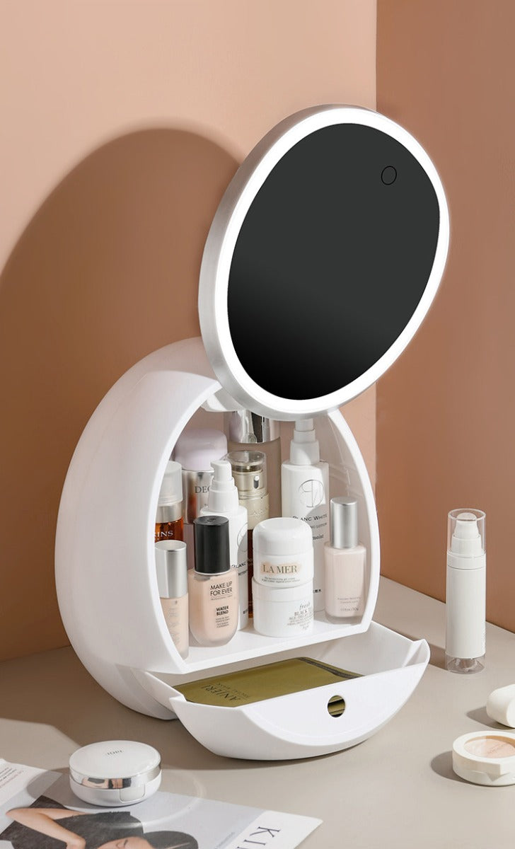 Cosmetic organizer with LED mirror