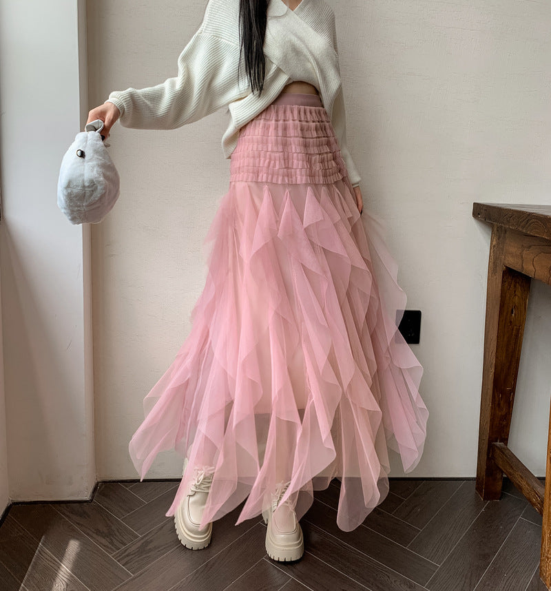 Irregular High Waist Tulle Tutu Tiered-Ruffle Long Dress