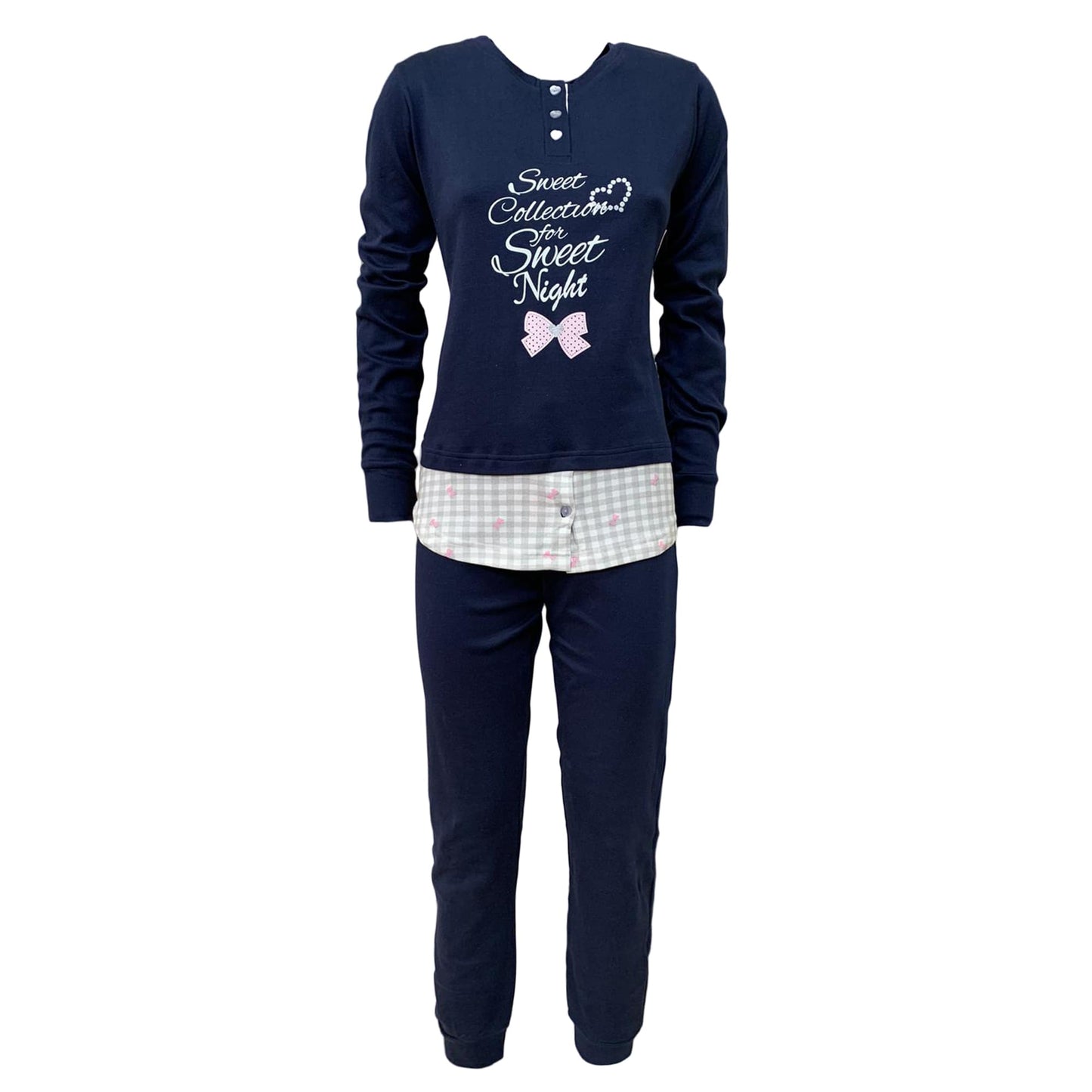 Pigiama serafino cotone interlock lungo donna S2G Italia stampato 3691