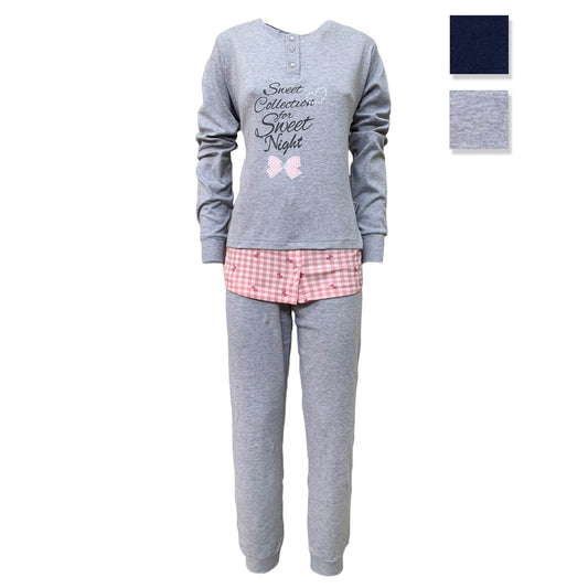 Pigiama serafino cotone interlock lungo donna S2G Italia stampato 3691