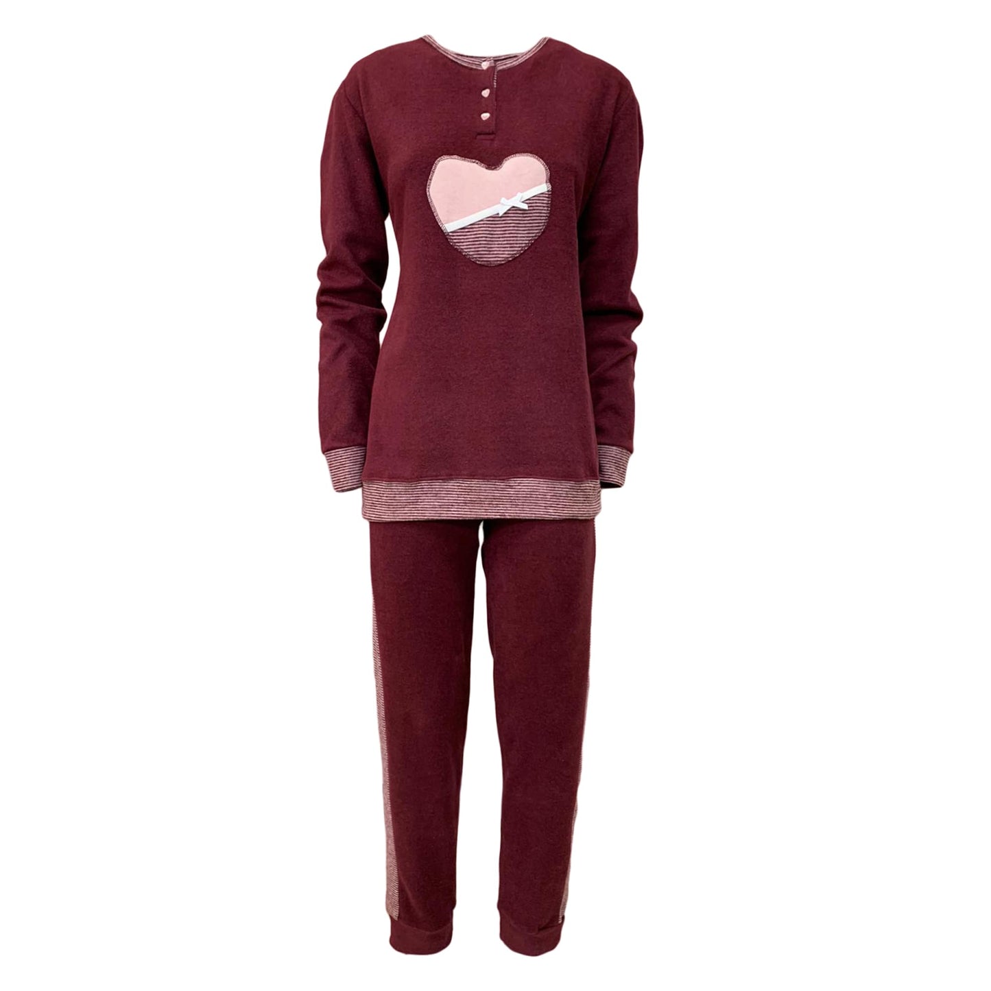 Pigiama Punto Milano invernale lungo donna S2G Italia con ricamo cuore 3692
