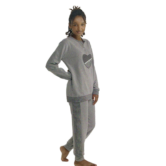 Pigiama Punto Milano invernale lungo donna S2G Italia con ricamo cuore 3692