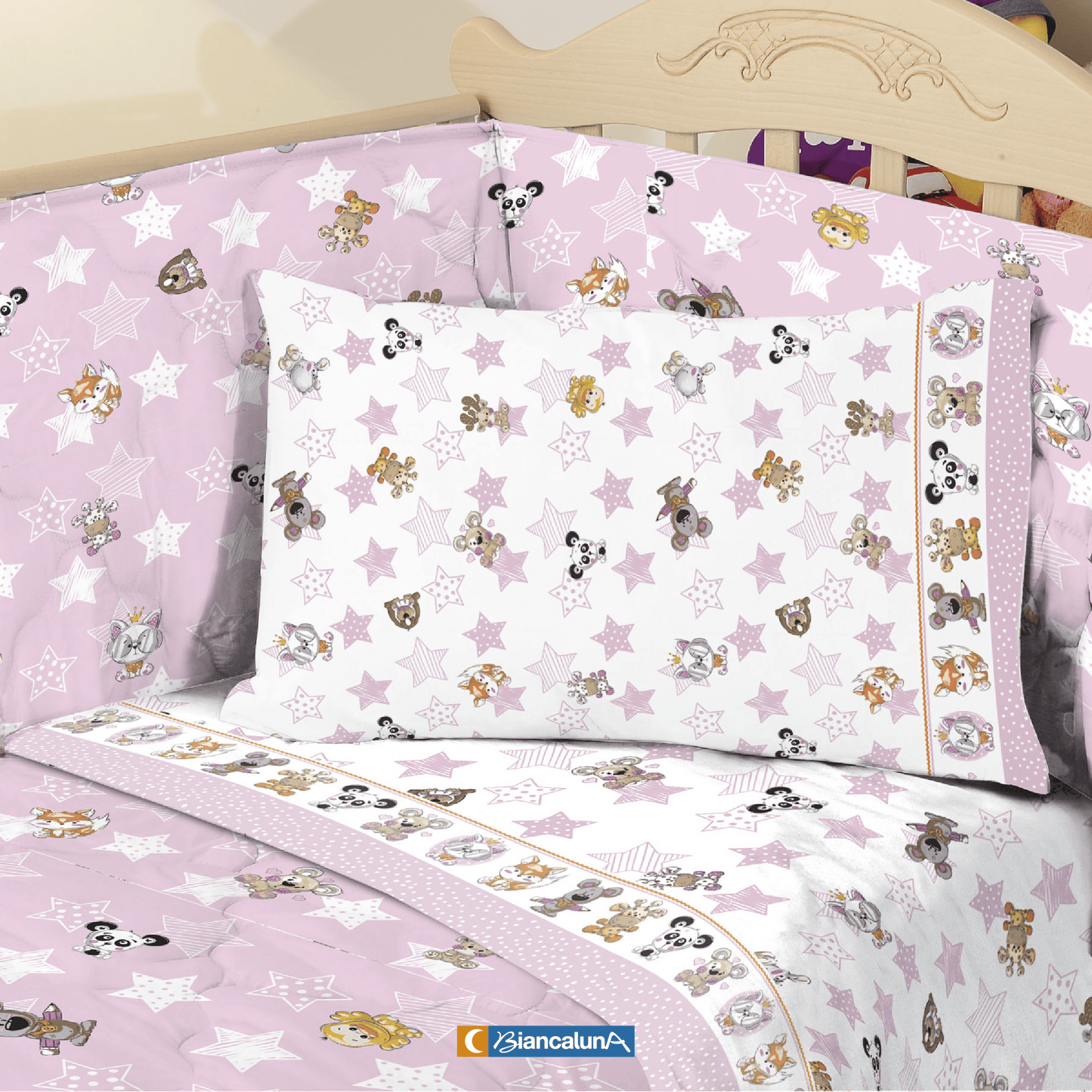 Completo lenzuola culla lettino in cotone Biancaluna stampato set 3pz 3729