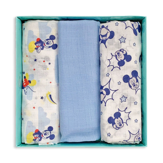 Set tris quadrati in garza di puro cotone Disney Mickey Mouse 3 pezzi 3761