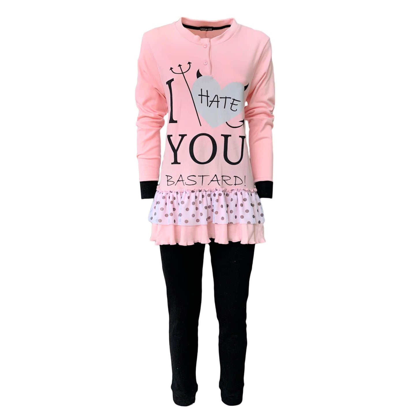 Pigiama serafino invernale lungo donna caldo cotone Character 3792