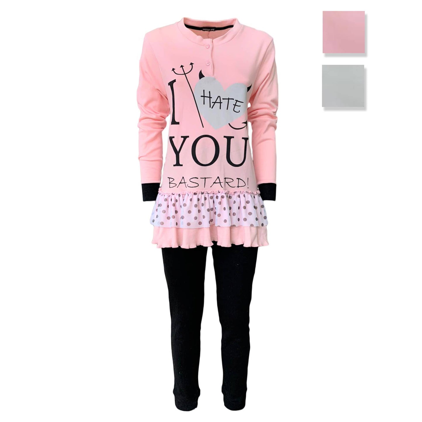 Pigiama serafino invernale lungo donna caldo cotone Character 3792