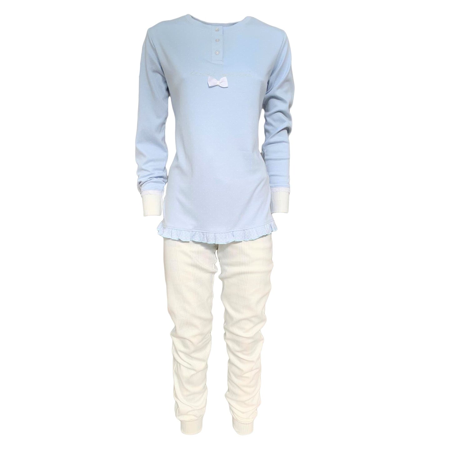 Pigiama serafino invernale lungo donna Interlock caldo cotone Pop Corn 3797