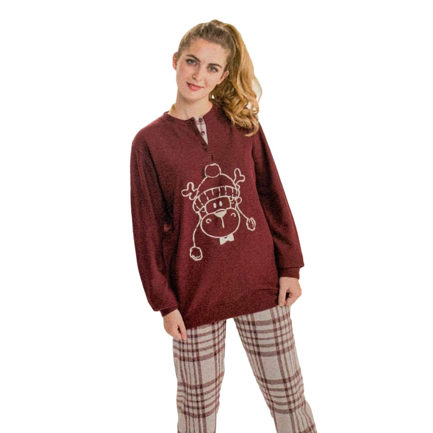 Pigiama serafino invernale lungo donna punto milano scozzese Pop Corn 3798