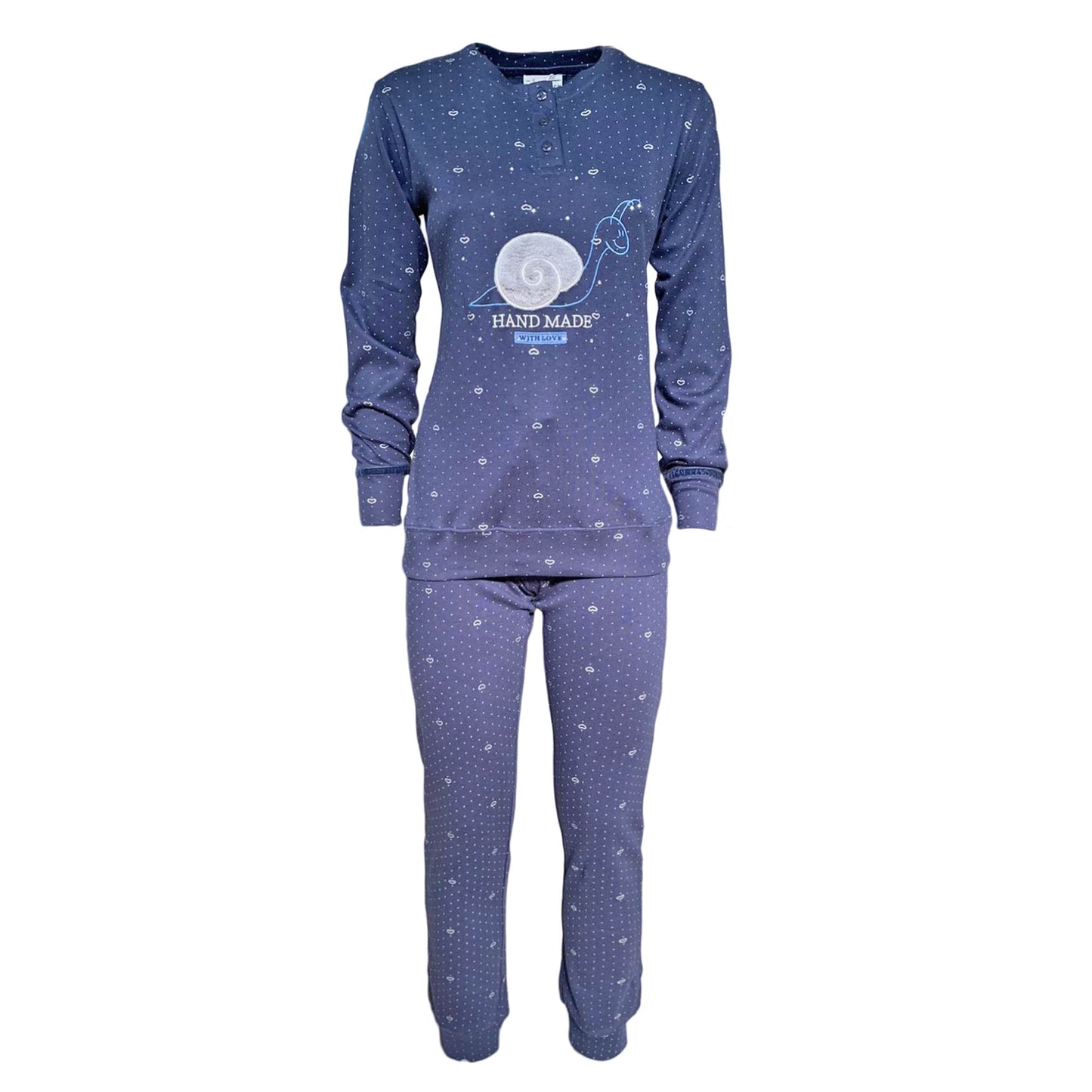 Pigiama serafino invernale lungo donna Interlock caldo cotone Pop Corn 3800