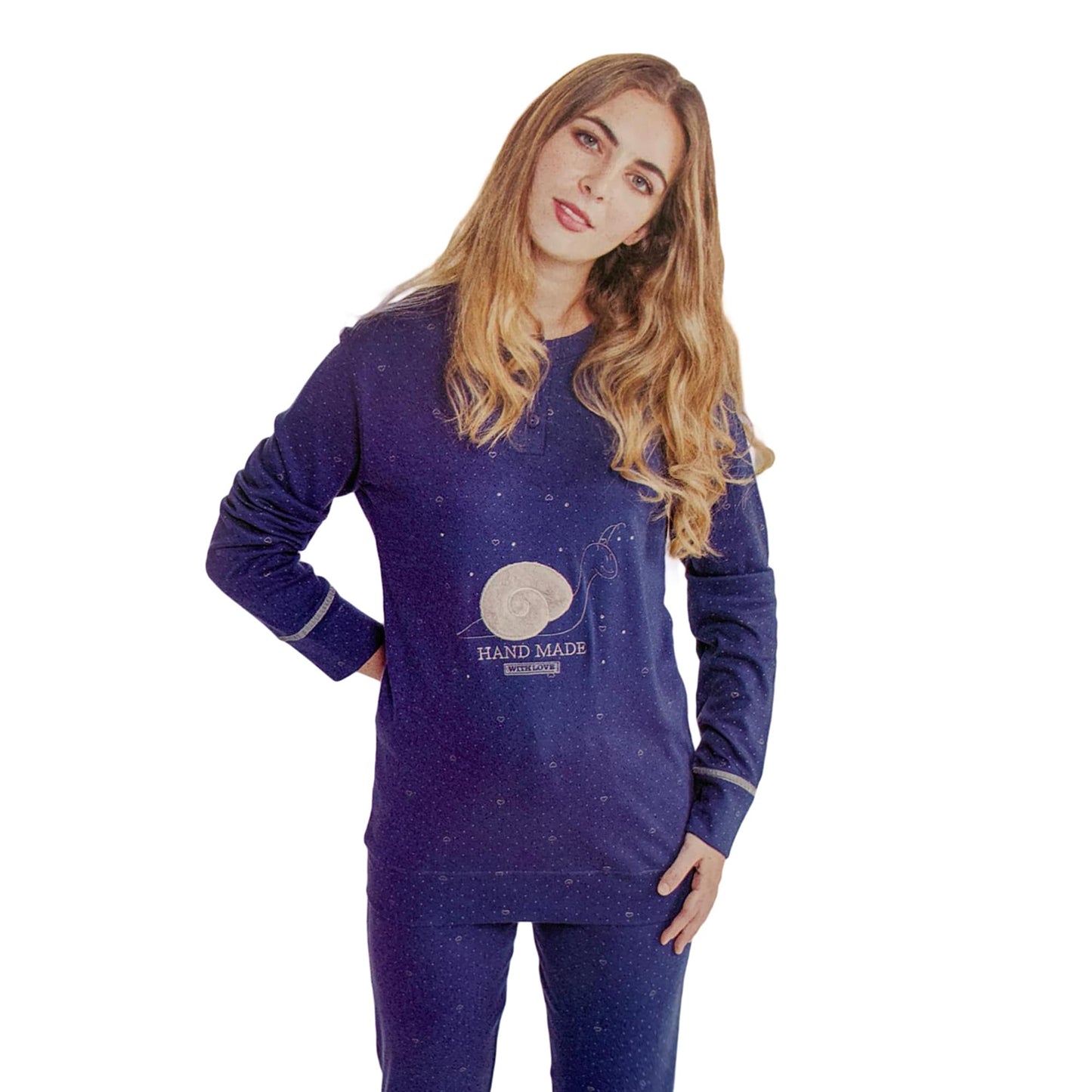 Pigiama serafino invernale lungo donna Interlock caldo cotone Pop Corn 3800