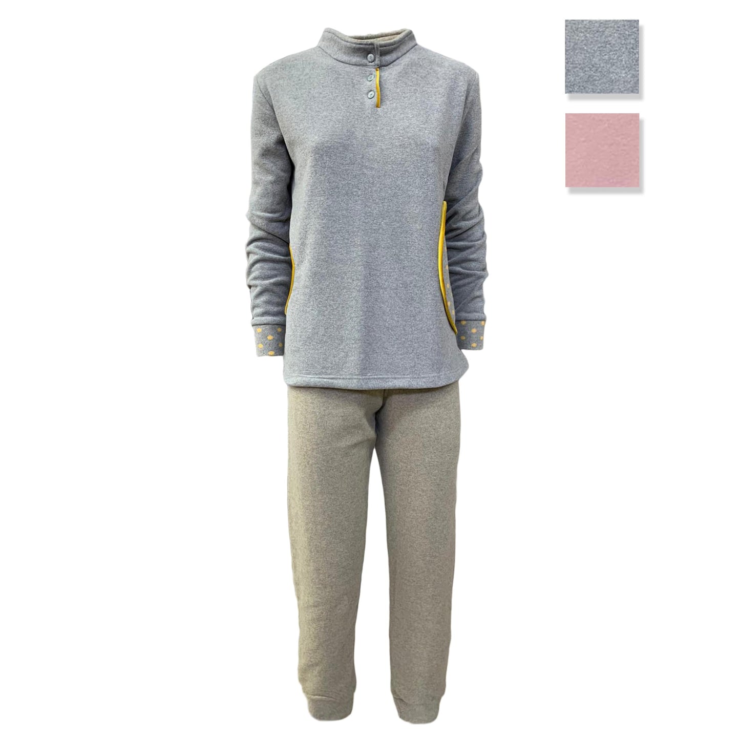 Pigiama invernale lungo donna in Pile collo alto Lenir Lolita Pois 3810