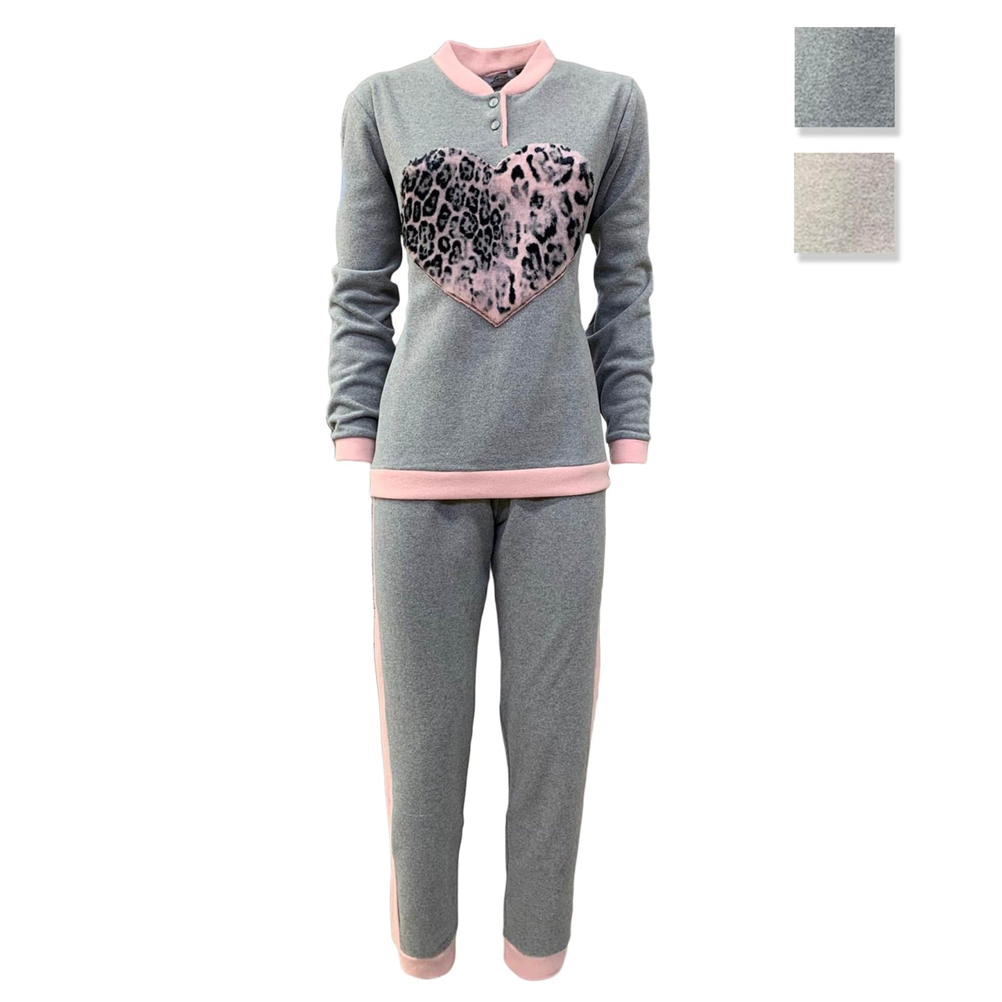 Pigiama invernale lungo donna in punto milano maniche lunghe Cuore Junia 3811