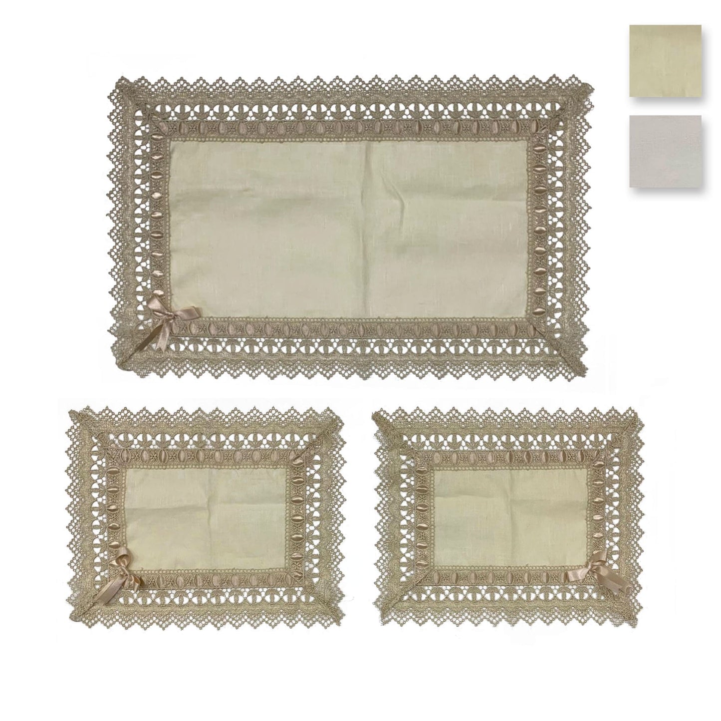 Completo centrini e runner in Lino set 3 pezzi Nausikaa decorativi ricamato 3880