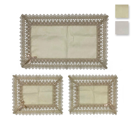 Completo centrini e runner in Lino set 3 pezzi Nausikaa decorativi ricamato 3880