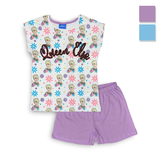 Pigiama corto bambina Disney Frozen completo t-shirt e pantaloncino cotone 3984