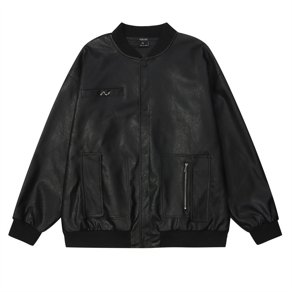 Men's Spring And Autumn Design Sense Motorcycle Clothing Pilot PU Leather Jacket Baseball Uniform