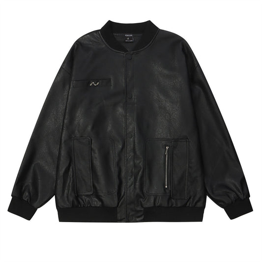 Men's Spring And Autumn Design Sense Motorcycle Clothing Pilot PU Leather Jacket Baseball Uniform