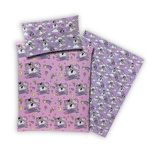 Set letto 3pz lenzuola Disney Minnie Mouse Unicorno 180x270cm + federa 4023