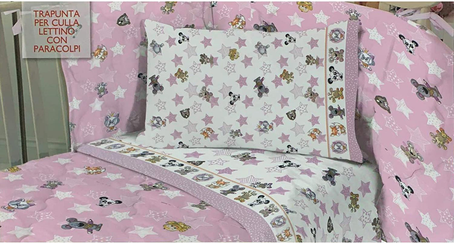 Trapuntino primaverile Biancaluna in cotone culla lettino + paraurti Alex 4143