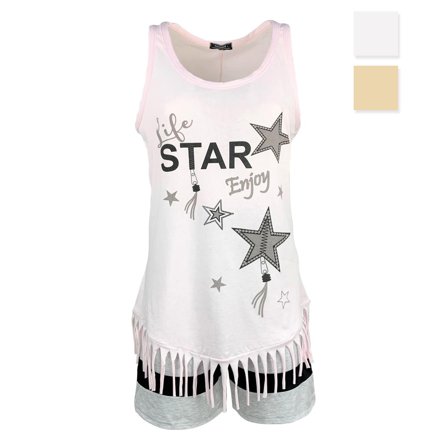 Pigiama corto donna primaverile Character pantaloncino e canotta con frange 4181