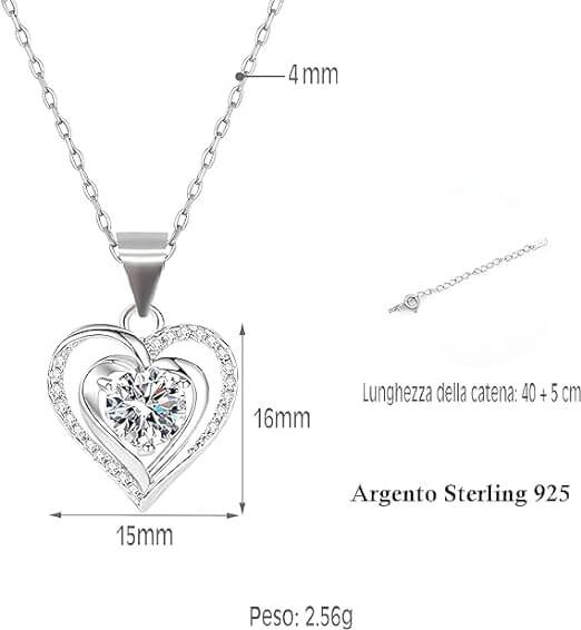 Collana Donna Cuore con Pietra Bianca - Argento Sterling 925