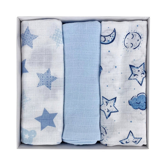 Set tris quadrati in garza di puro cotone i Batuffolini per neonato 3 pezzi 4350