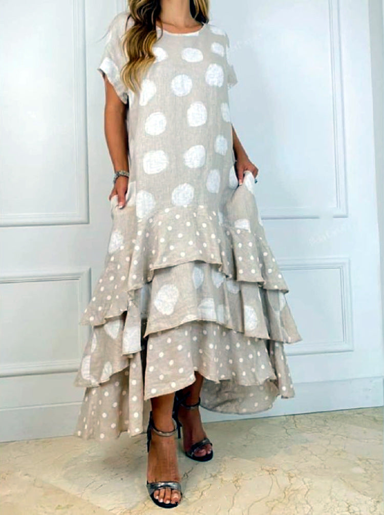 Round Neck Polka Dot Swing Long Dress Women