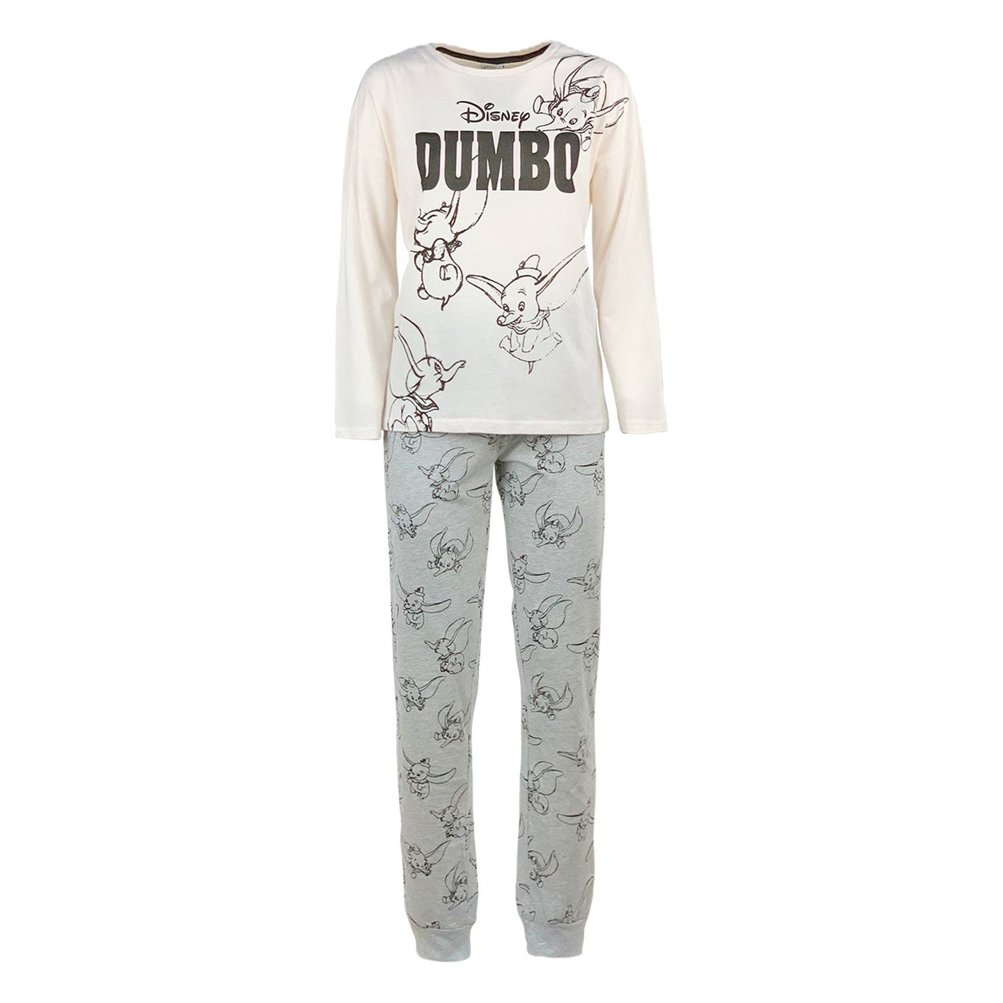 Pigiama lungo donna Disney Dumbo maglia pantalone ragazza in cotone 4732