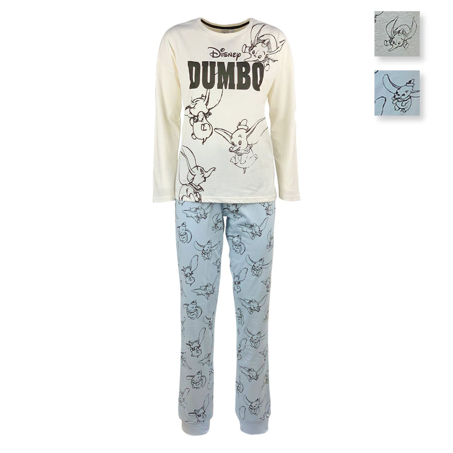 Pigiama lungo donna Disney Dumbo maglia pantalone ragazza in cotone 4732