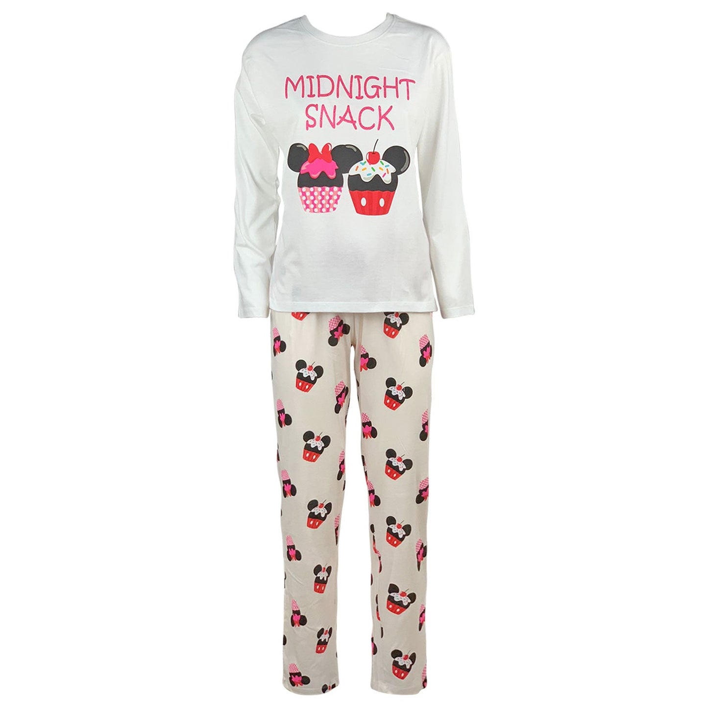 Pigiama lungo donna Disney Minnie Mouse maglia pantalone ragazza in cotone 4733