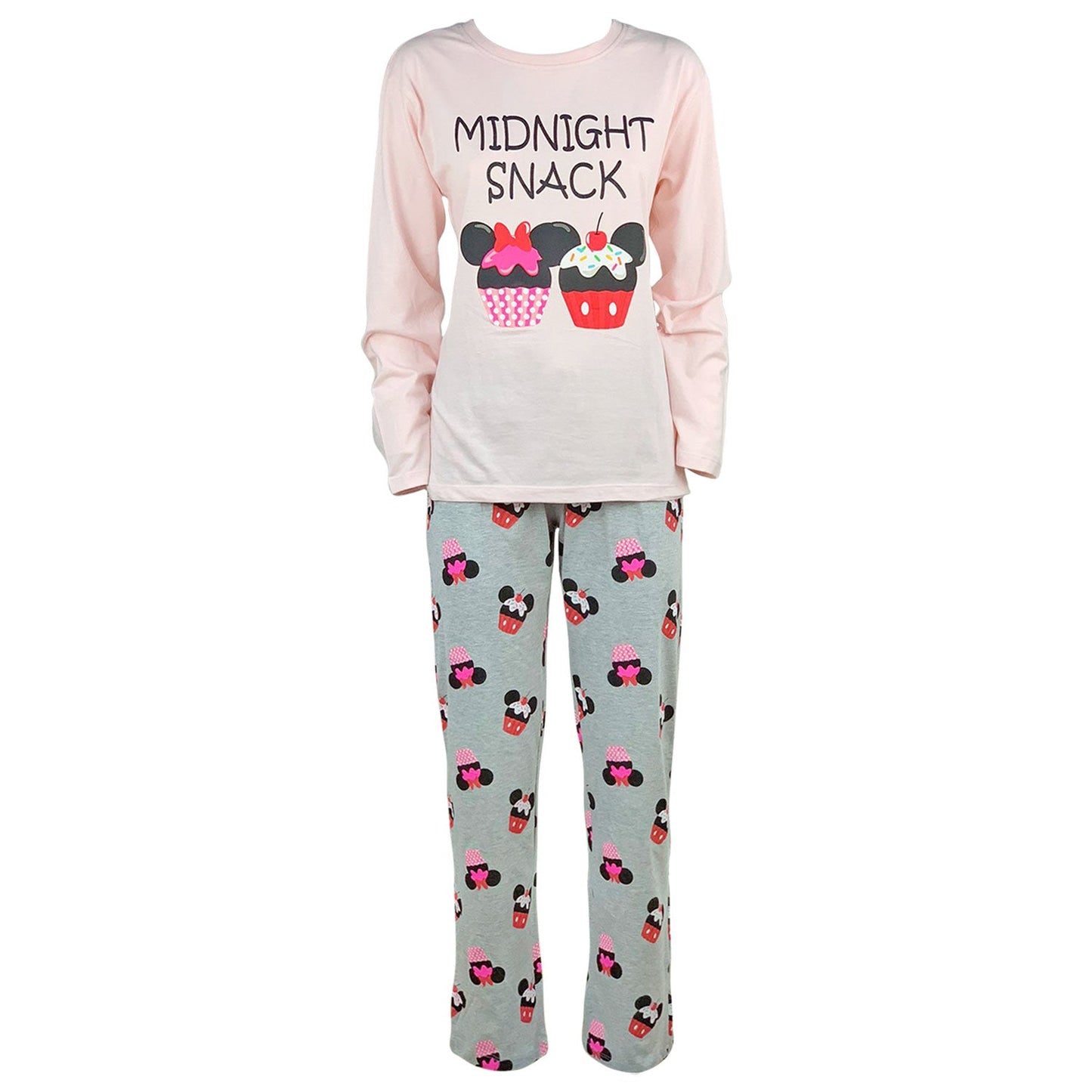 Pigiama lungo donna Disney Minnie Mouse maglia pantalone ragazza in cotone 4733