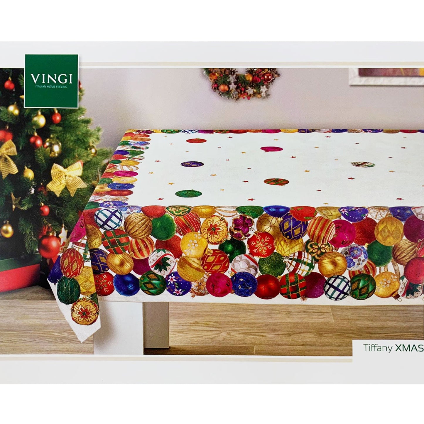 Copritavolo Natalizio Vingi Tiffany palle di Natale Xmas tovaglia 6 posti 4763