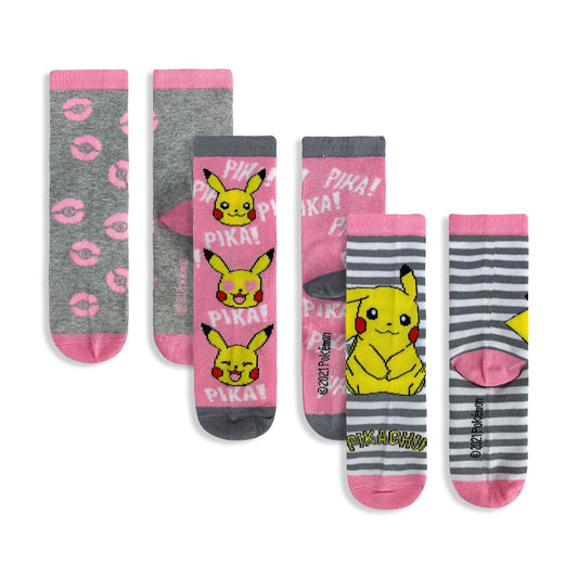 Calzini lunghi Pokemon pikachu 3 paia per bambina in filato cotone stampati 4832