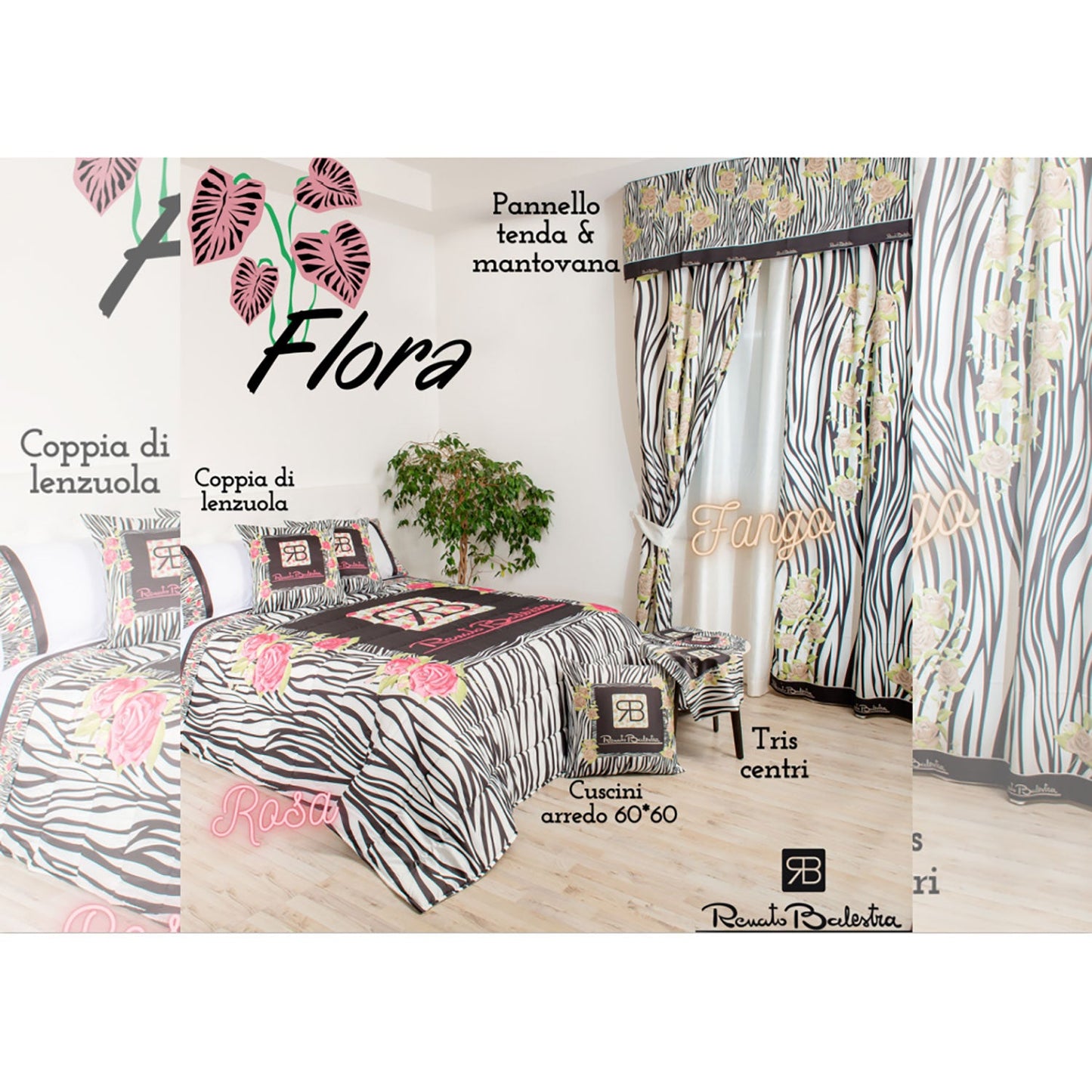 Completo centrini e runner set 3 pezzi Renato Balestra decorativi Flora 4860
