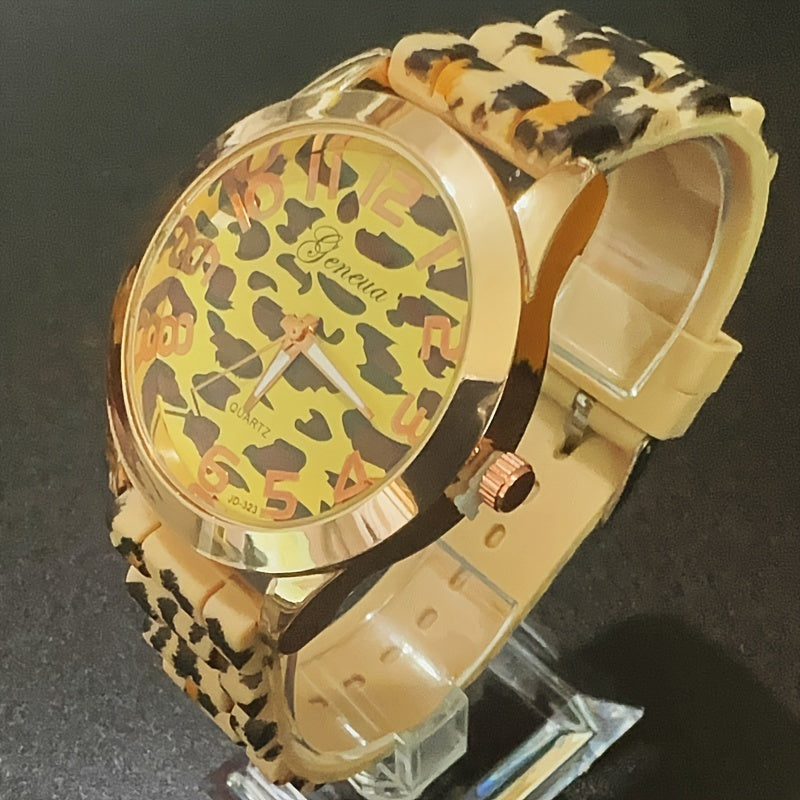 Funky Leopard Print Quartz Watch for Men & Women - Alloy Case, Silicone Band