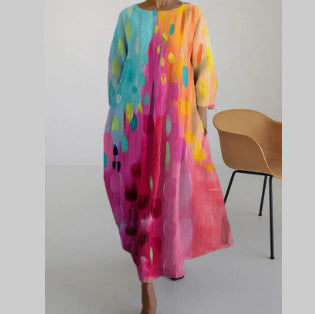 Women's Loose Round Neck Fashion Printed Dress