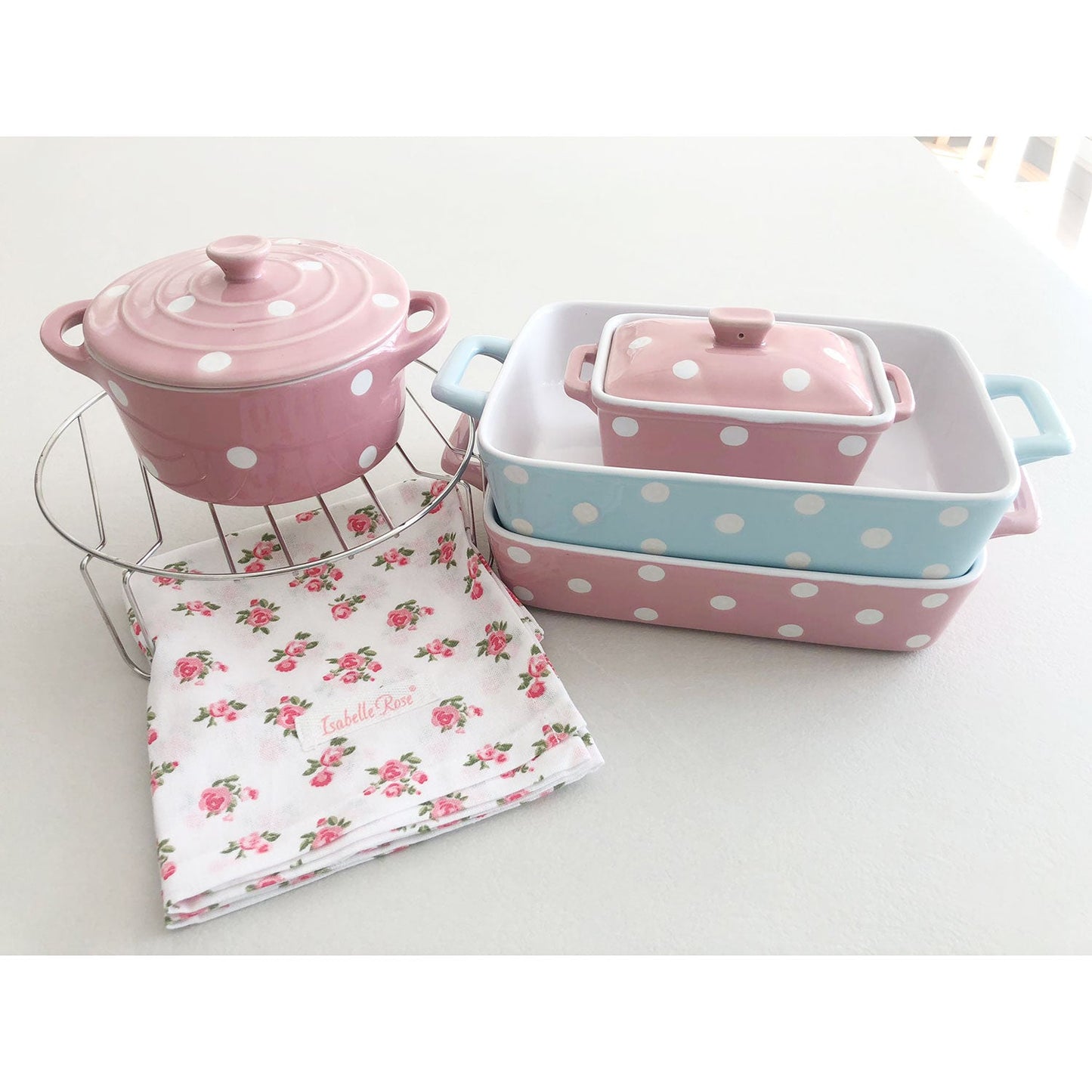 Burriera in ceramica Isabelle Rose in pois pirofila portaburro teglia forno 5032