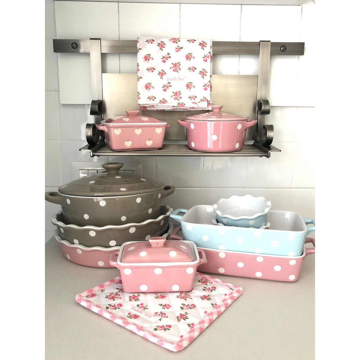 Burriera in ceramica Isabelle Rose in pois pirofila portaburro teglia forno 5032