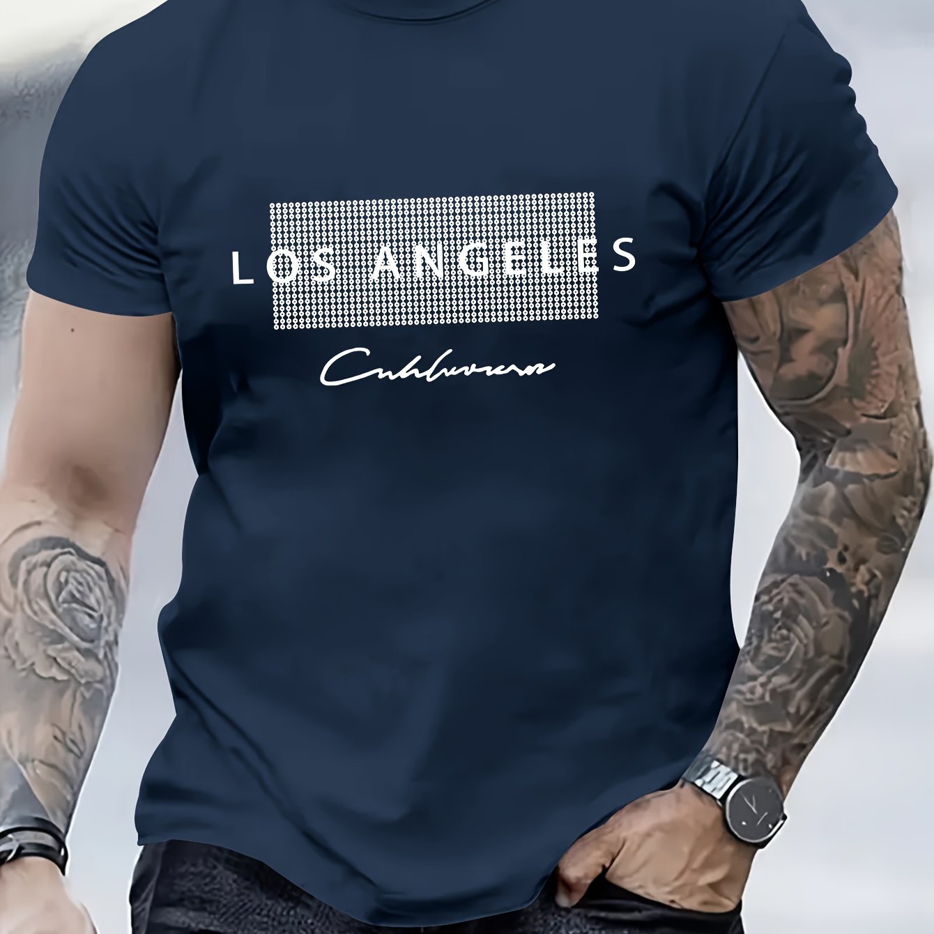 LOS ANGELES Print Tee Shirt, Tees For Men, Casual Short Sleeve T-shirt For Summer