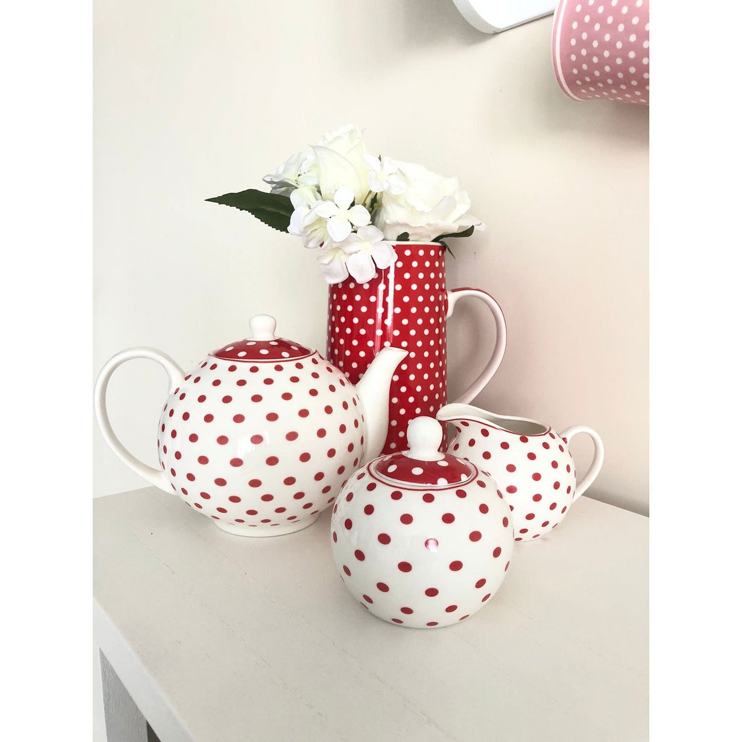 Zuccheriera in porcellana Isabelle Rose a pois Shabby chic rotonda 5064